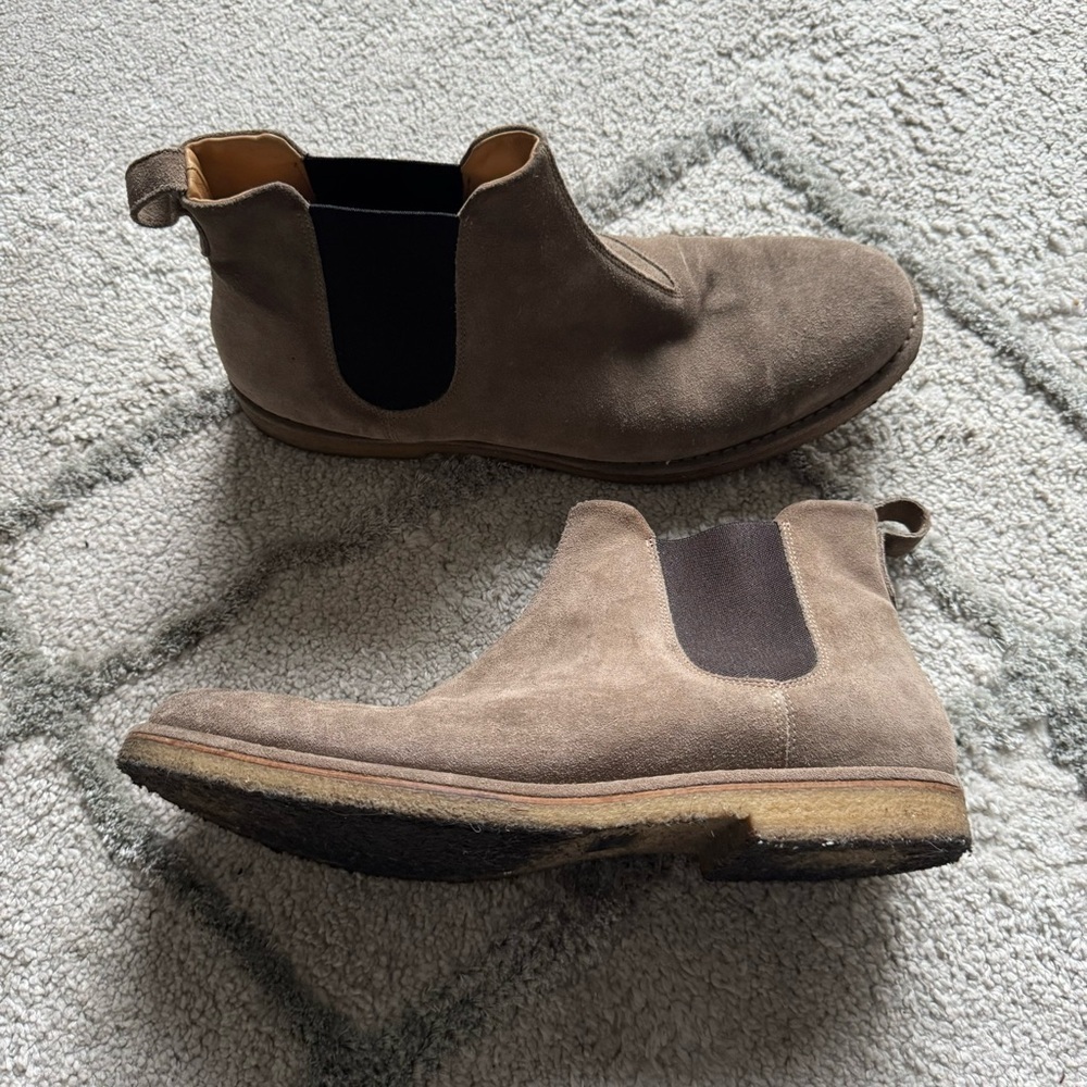 Vince Bonham suede leather Chelsea boots taupe gray brown pull on 12
